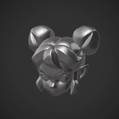 stylized girl's hair with buns. simple geometry, game-ready, character, symmetric geometry.