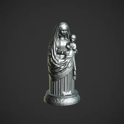 religious statue of woman holding child. smooth edges, complex geometry, character, symmetric geometry.