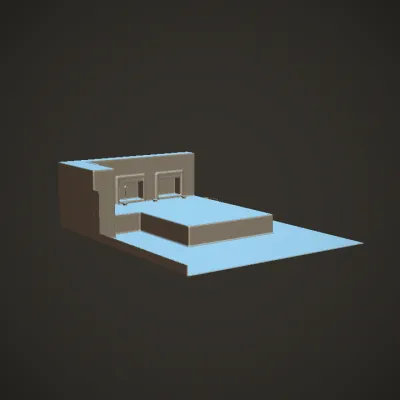 Minimalist kitchen with cabinets and countertop. sharp edges, simple geometry.