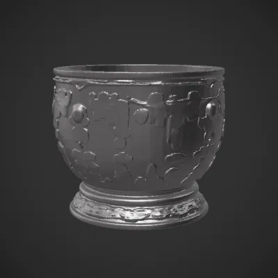 Ornate decorative ceramic planter. smooth edges, complex geometry, symmetric geometry.