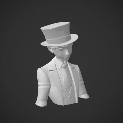 Person in a purple suit and top hat. smooth edges, complex geometry, character.