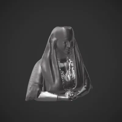 Person wearing traditional embroidered clothing. complex geometry, smooth edges, character.