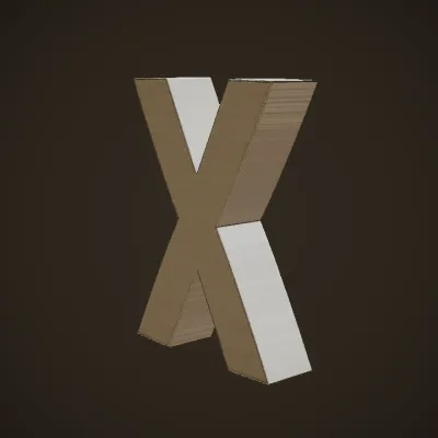 3D purple letter X. sharp edges, smooth edges, simple geometry, symmetric geometry.