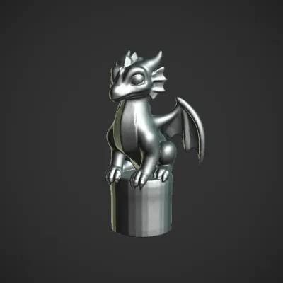 Small dragon figurine on pedestal. sharp edges, complex geometry, game-ready, character, symmetric geometry.