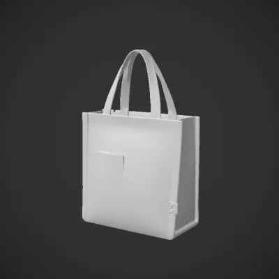 Beige fabric tote bag with pockets. smooth edges, simple geometry, symmetric geometry.