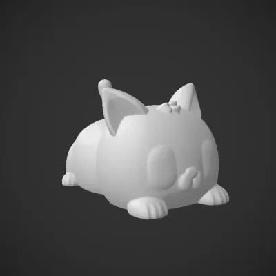 Cute cat toy with large eyes. simple geometry, game-ready, character, symmetric geometry.