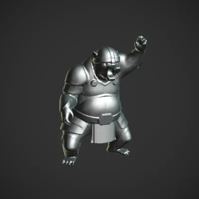 Armored beast-like warrior roaring. complex geometry, sharp edges, game-ready, character.