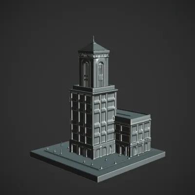 mid-rise classic government office building. sharp edges, complex geometry, game-ready, symmetric geometry.