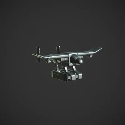 A toy airplane with red and gray parts. sharp edges, simple geometry, symmetric geometry.