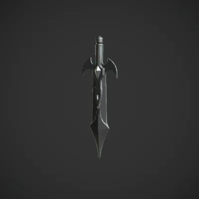 Fantasy sword with blue and cyan accents. sharp edges, complex geometry, game-ready, symmetric geometry.