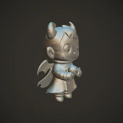 Cute chibi demon holding glowing orb. smooth edges, complex geometry, character, symmetric geometry.