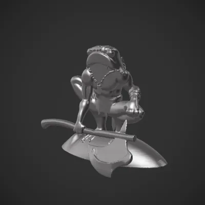 Anthropomorphic frog warrior with axe. complex geometry, sharp edges, character.