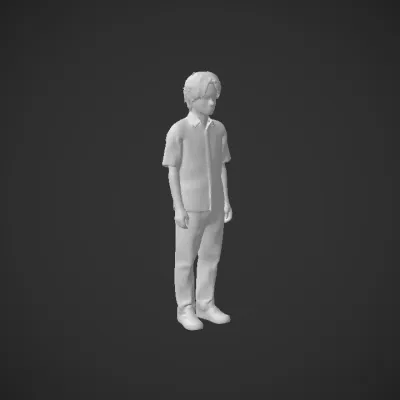 Side view of a standing person. smooth edges, complex geometry, character.