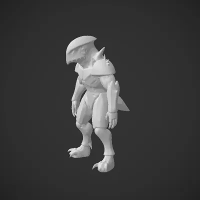 Armored alien warrior standing upright. sharp edges, complex geometry, game-ready, character, symmetric geometry.