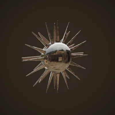 A stylized sun with rays. sharp edges, simple geometry, symmetric geometry.