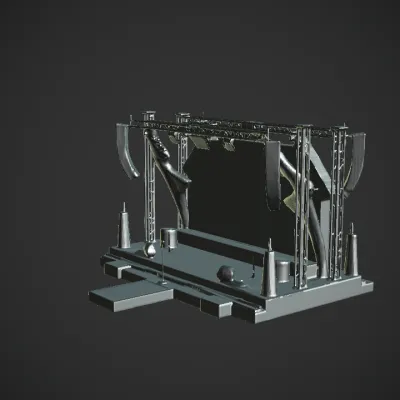 Concert stage with instruments and LED screens. complex geometry, sharp edges, game-ready, symmetric geometry.