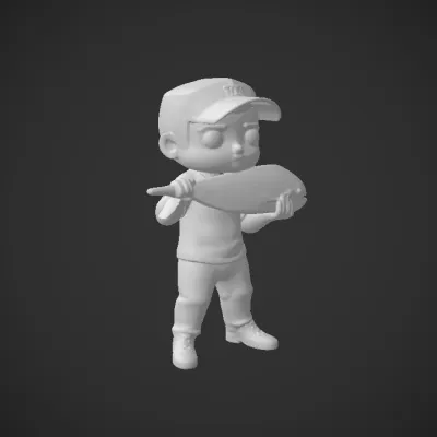Boy holding a fish. smooth edges, complex geometry, character.