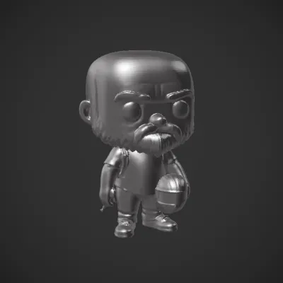 stylized vinyl figure of a man with helmet. smooth edges, simple geometry, character.