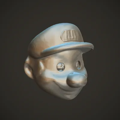 Cartoonish character head with red hair. smooth edges, simple geometry, character.