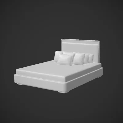 Modern king-sized bed with pillows. smooth edges, simple geometry, game-ready, symmetric geometry.