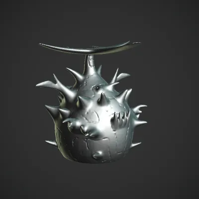 Glowing, spiky, fantasy fruit object. sharp edges, complex geometry.