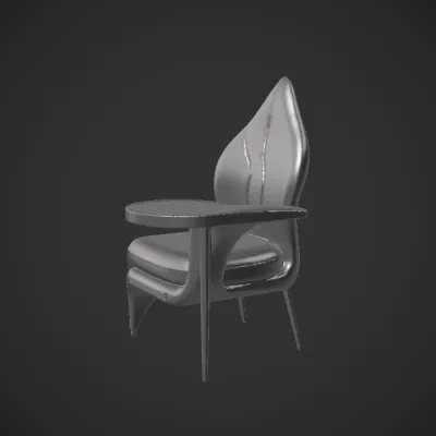 Modern styled armchair with table. smooth edges, complex geometry.