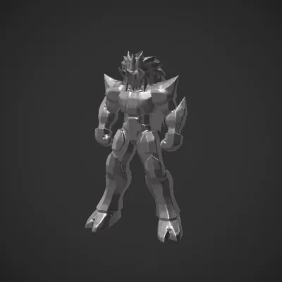 Armored humanoid with flaming effects. sharp edges, complex geometry, game-ready, character.