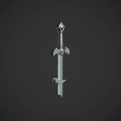 Glowing sword embedded in a rock. sharp edges, complex geometry, game-ready, symmetric geometry.