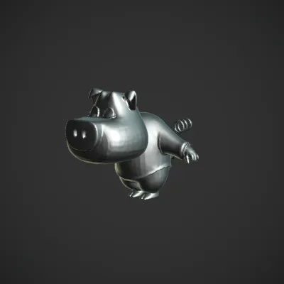 Cartoon pig with a colorful side circle. smooth edges, complex geometry, game-ready, character.