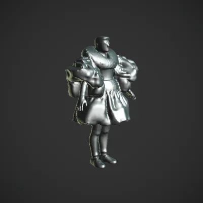 person in colorful, elaborate cartoon costume. complex geometry, sharp edges, character.