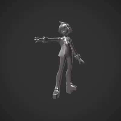 anime-style figure pointing forward. smooth edges, complex geometry, character.