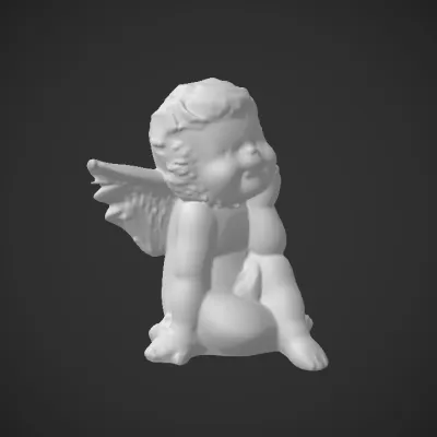 Small angel figurine with golden wings. smooth edges, complex geometry, character.