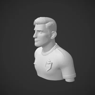 Soccer player wearing red jersey. smooth edges, complex geometry, character, symmetric geometry.