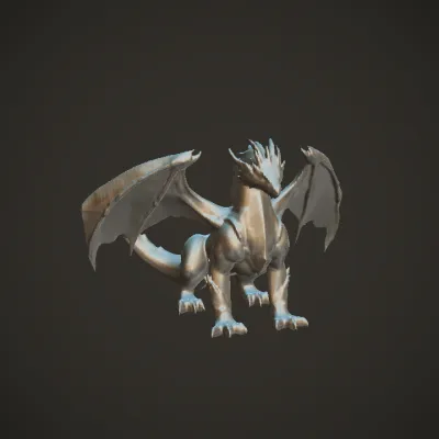 Majestic white gold-armored dragon. complex geometry, sharp edges, character.