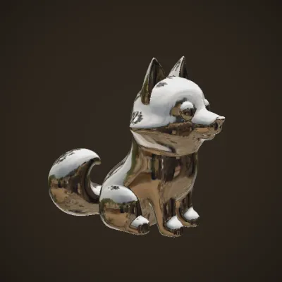 Cartoon husky sitting upright. smooth edges, simple geometry, game-ready, character, symmetric geometry.