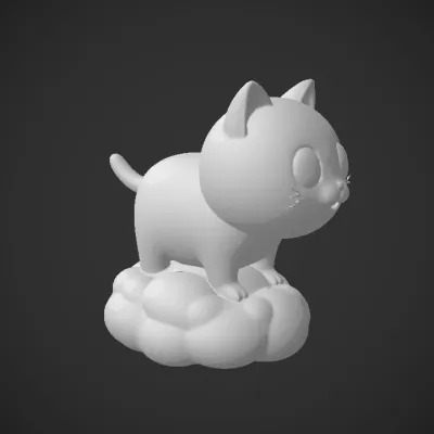 Cute cartoon cat on a cloud. smooth edges, simple geometry, game-ready, character, symmetric geometry.