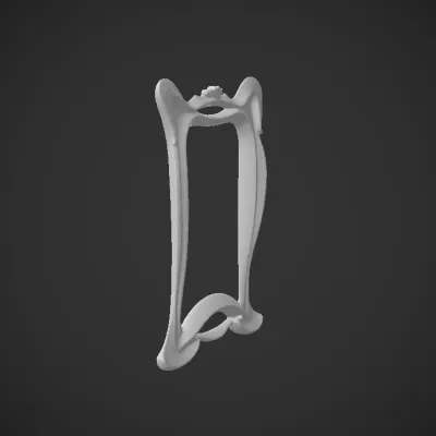 Decorative wall mirror with ornate frame. smooth edges, complex geometry.