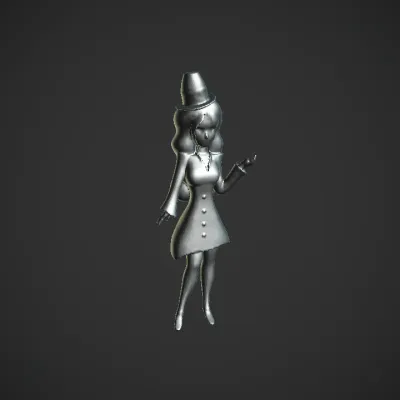 Woman in purple dress with top hat. simple geometry, character.