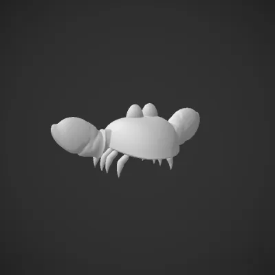 Cartoon red crab with raised claws. smooth edges, simple geometry, game-ready, character, symmetric geometry.