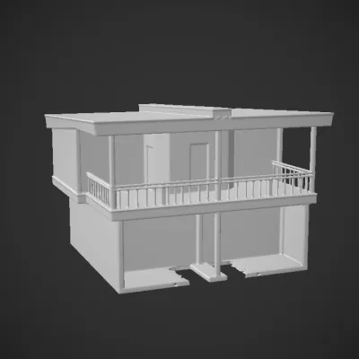 Futuristic house with galaxy-themed lighting. sharp edges, complex geometry, game-ready, symmetric geometry.