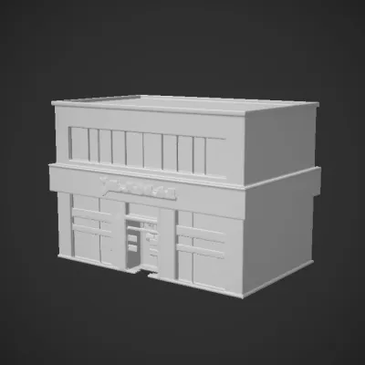 Modern two-story building facade. sharp edges, simple geometry, symmetric geometry.