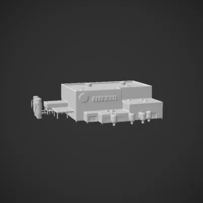 Pepsi bottling plant building complex. sharp edges, complex geometry, game-ready.