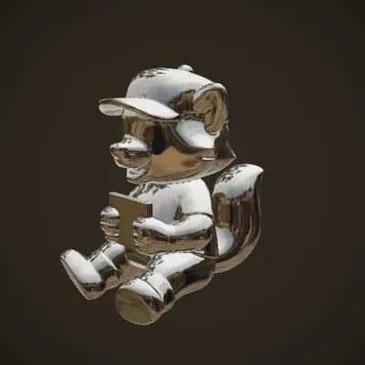 Cartoon raccoon wearing blue shirt and cap. smooth edges, simple geometry, game-ready, character.