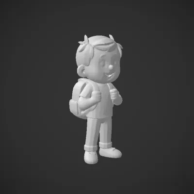Smiling cartoon boy with backpack. smooth edges, simple geometry, character.