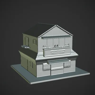 Small Japanese restaurant building model. sharp edges, simple geometry, symmetric geometry.