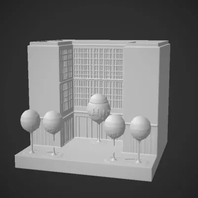 Modern city street intersection. sharp edges, complex geometry, game-ready, symmetric geometry.