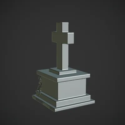blocky tombstone with cross. sharp edges, simple geometry, game-ready, symmetric geometry.
