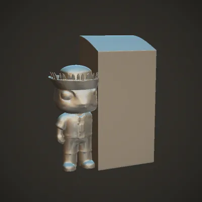 Cartoonish figure with straw hat and blue shirt. smooth edges, simple geometry, game-ready, character, symmetric geometry.