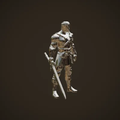 A medieval armored warrior holding sword. sharp edges, complex geometry, game-ready, character.