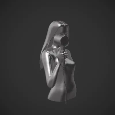 Woman using a hair dryer. smooth edges, complex geometry, character.
